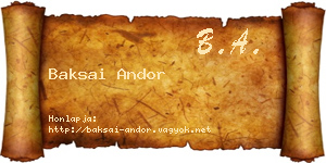 Baksai Andor névjegykártya